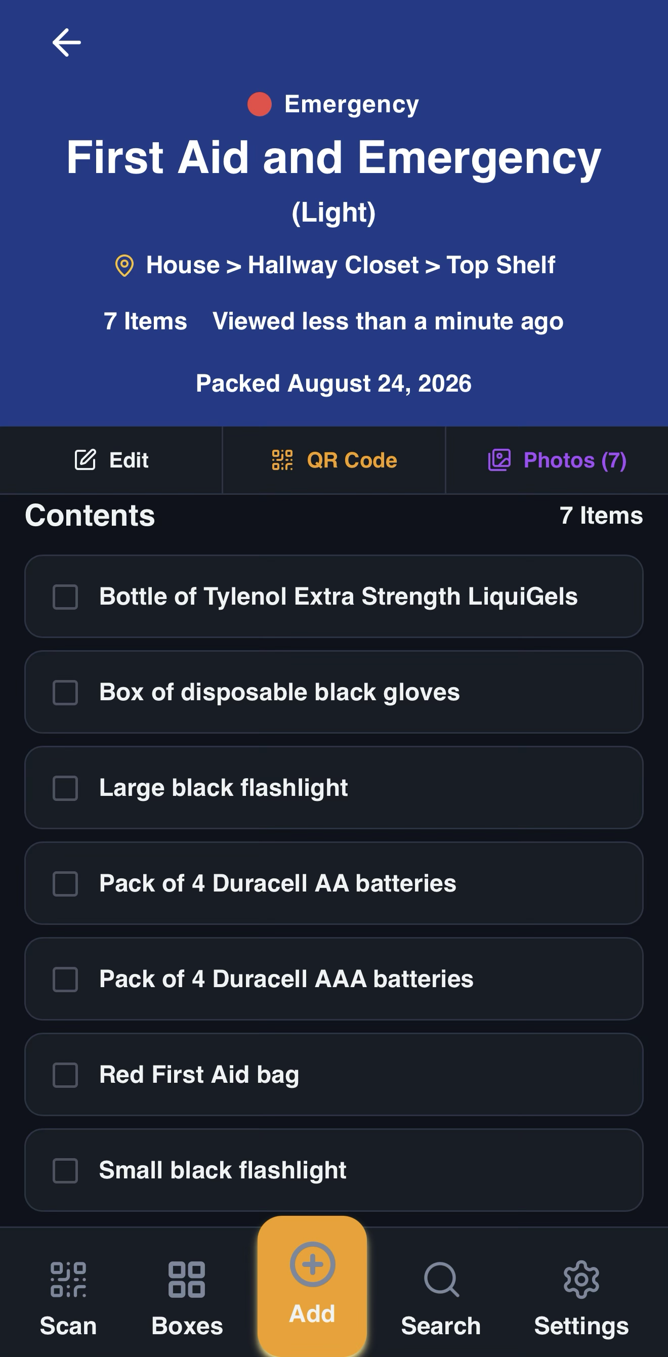 Boxy First Aid and Emergency inventory contents